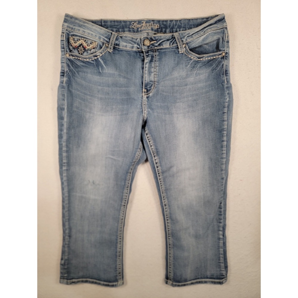 Love Indigo Premium cropped jeans capris thick stitching Embellished Women's 16